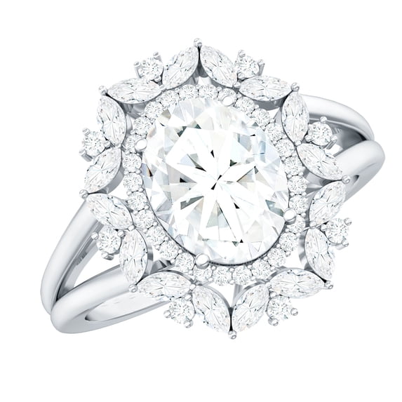 Rosec Jewels Lab Created Diamond Engagement ring with Double Halo (Ef-Vs Quality) - Statement ring for Women, 10K White Gold, US 10.50