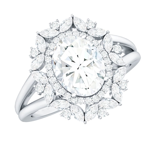 Rosec Jewels Lab Created Diamond Engagement ring with Double Halo (Ef-Vs Quality) - Statement ring for Women, 18K White Gold, US 5.50