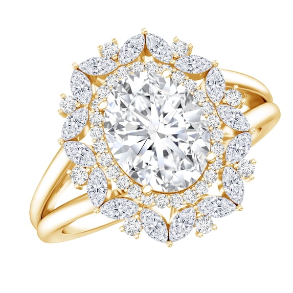 Rosec Jewels Lab Created Diamond Engagement ring with Double Halo (Ef-Vs Quality) - Statement ring for Women, 18K Yellow Gold, US 5.50