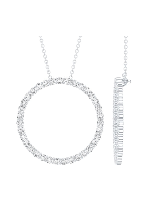 Lab Created Diamond Eternity Necklace - Open Circle Karma Necklace (EF-VS Grade, with Chain), 14K White Gold