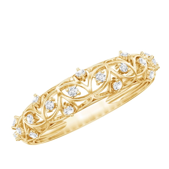Rosec Jewels Lab Created Diamond Eternity Ring (Ef-Vs Quality) - Filigree Wedding Band Ring for Bride, 10K Yellow Gold, US 6.50