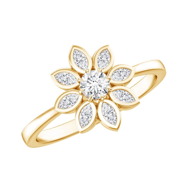 Rosec Jewels Lab Created Diamond Floral Ring (Ef-Vs Quality) - 8 Petal Flower Ring - Statement Cocktail Ring, 10K Yellow Gold, US 8.50