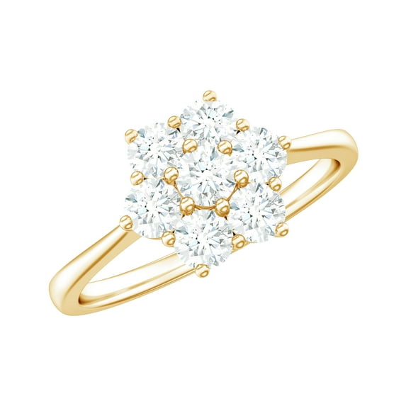 Rosec Jewels Lab Created Diamond Floral Ring - Ef-Vs Quality Certified Diamond Cluster Ring - with Jewelry Box, 18K Yellow Gold, US 6.50