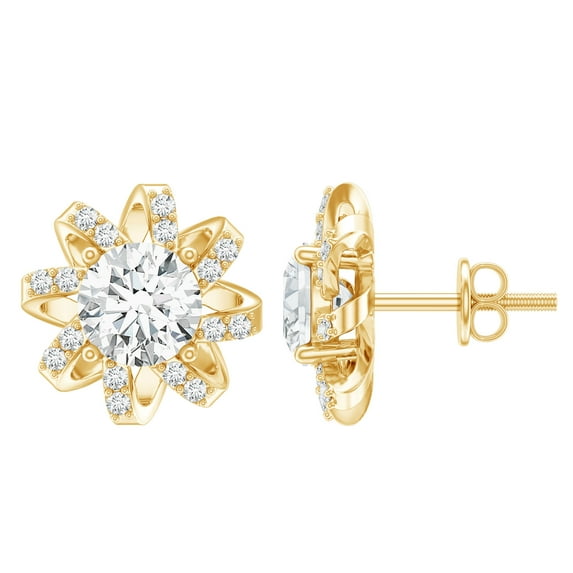 Rosec Jewels Lab Created Diamond Flower Earrings - 2 Carat Diamond Earrings (6 mm, Ef-Vs Quality) - Anniversary Gift, 10K Yellow Gold