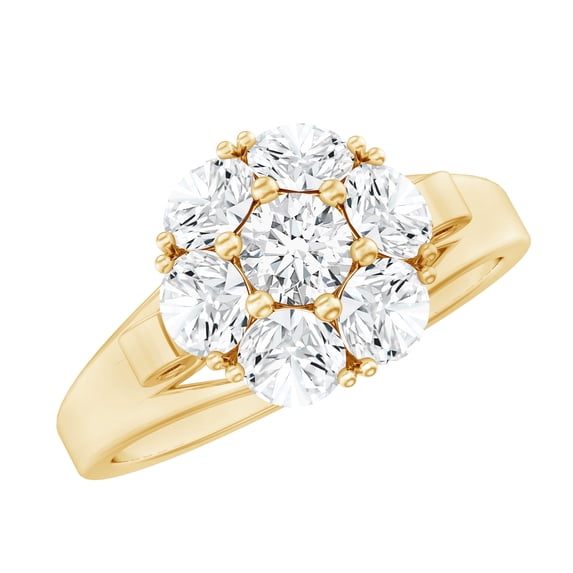 Rosec Jewels Lab Created Diamond Flower Engagement Ring - EF-VS Quality | Ready to Gift, 18K Yellow Gold, US 4.50