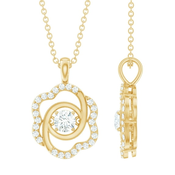 Rosec Jewels Lab Created Diamond Flower Necklace Pendant, with Chain - Ready to Gift for Birthday, 10K Yellow Gold