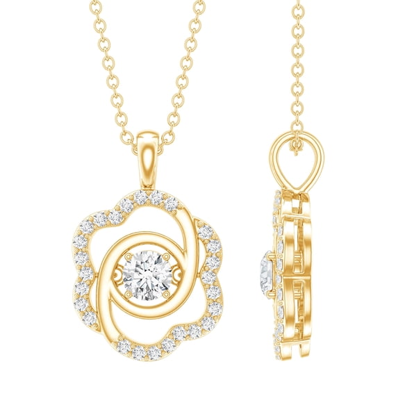 Rosec Jewels Lab Created Diamond Flower Necklace Pendant, with Chain - Ready to Gift for Birthday, 14K Yellow Gold