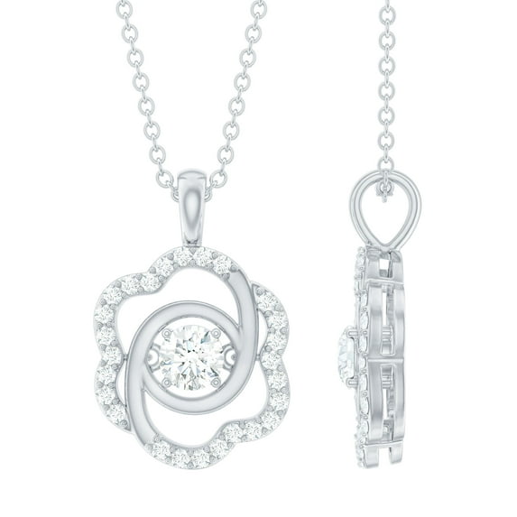 Rosec Jewels Lab Created Diamond Flower Necklace Pendant, with Chain - Ready to Gift for Birthday, 925 Sterling Silver