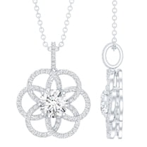 Rosec Jewels Lab Created Diamond Flower Pendant Necklace with Chain (EF-VS Quality), with Jewelry Box, 925 Sterling Silver