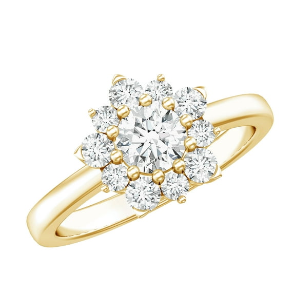Rosec Jewels Lab Created Diamond Flower Ring - Cluster Engagement Ring - EF-VS Grade Certified, 14K Yellow Gold, US 3.00