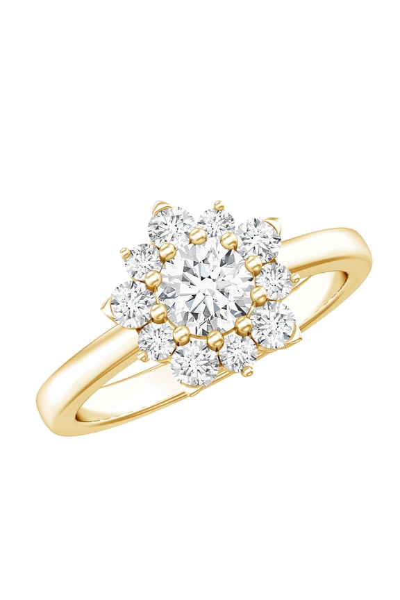 Lab Created Diamond Flower Ring - Cluster Engagement Ring - EF-VS Grade Certified, 14K Yellow Gold, US 7.00