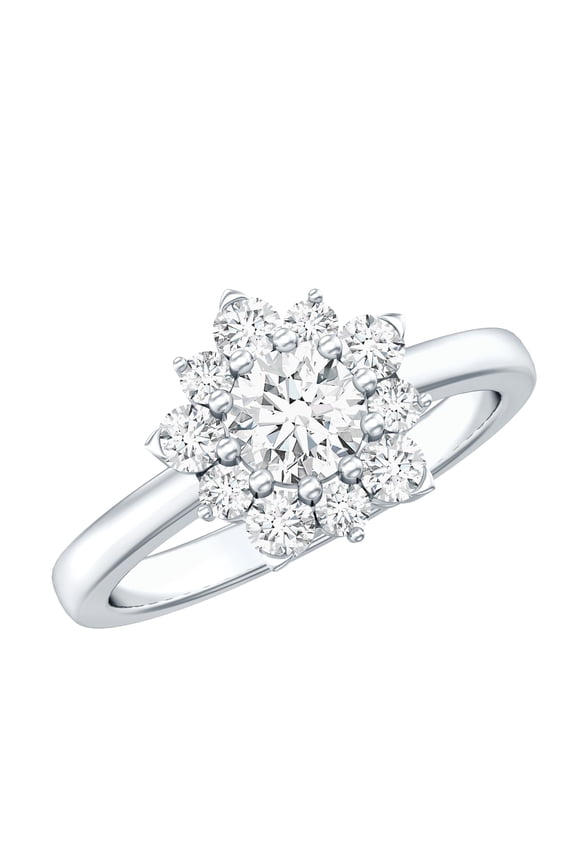 Lab Created Diamond Flower Ring - Cluster Engagement Ring - EF-VS Grade Certified, 925 Sterling Silver, US 4.00