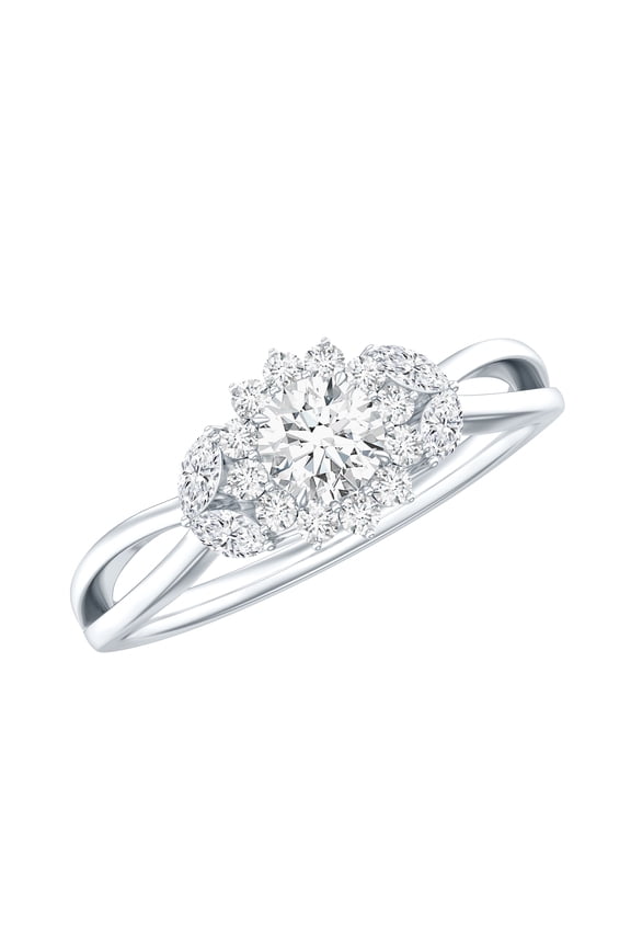 Lab Created Diamond Flower Ring Engagement - Ef-Vs Quality Certified Diamond Cluster Ring - with Jewelry Box, 925 Sterling Silver, US 7.00