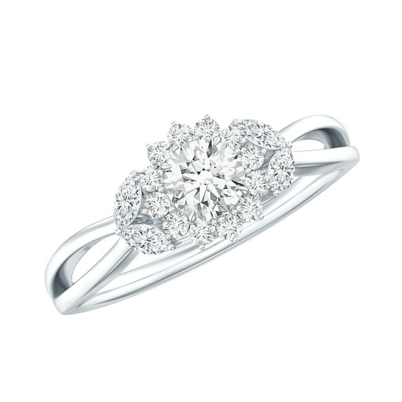 Rosec Jewels Lab Created Diamond Flower Ring Engagement - Ef-Vs Quality Certified Diamond Cluster Ring - with Jewelry Box, 14K White Gold, US 5.50