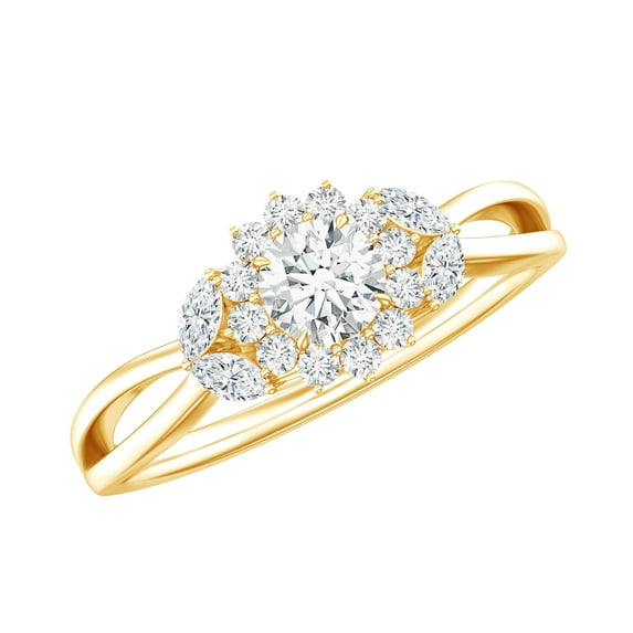 Rosec Jewels Lab Created Diamond Flower Ring Engagement - Ef-Vs Quality Certified Diamond Cluster Ring - with Jewelry Box, 14K Yellow Gold, US 13.00