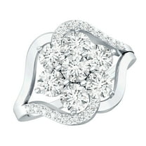 Rosec Jewels Lab Created Diamond Flower Ring - Statement Engagement Ring - EF-VS Quality, 925 Sterling Silver, US 4.00