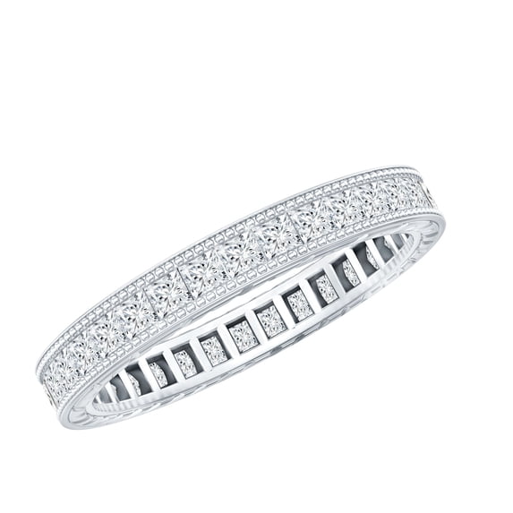 Rosec Jewels Lab Created Diamond Full Eternity Ring (Ef-Vs Quality) - Channel Set Wedding Band - with Jewelry Box, 925 Sterling Silver, US 4.00