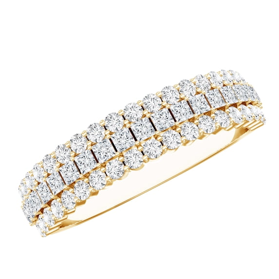 Rosec Jewels Lab Created Diamond Half Eternity Band Ring - 3 Row Anniversary Ring Unisex - Ef-Vs Quality, 14K Yellow Gold, US 9.00