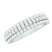 Rosec Jewels Lab Created Diamond Half Eternity Band Ring - 3 Row Anniversary Ring Unisex - Ef-Vs Quality, 925 Sterling Silver, US 4.00