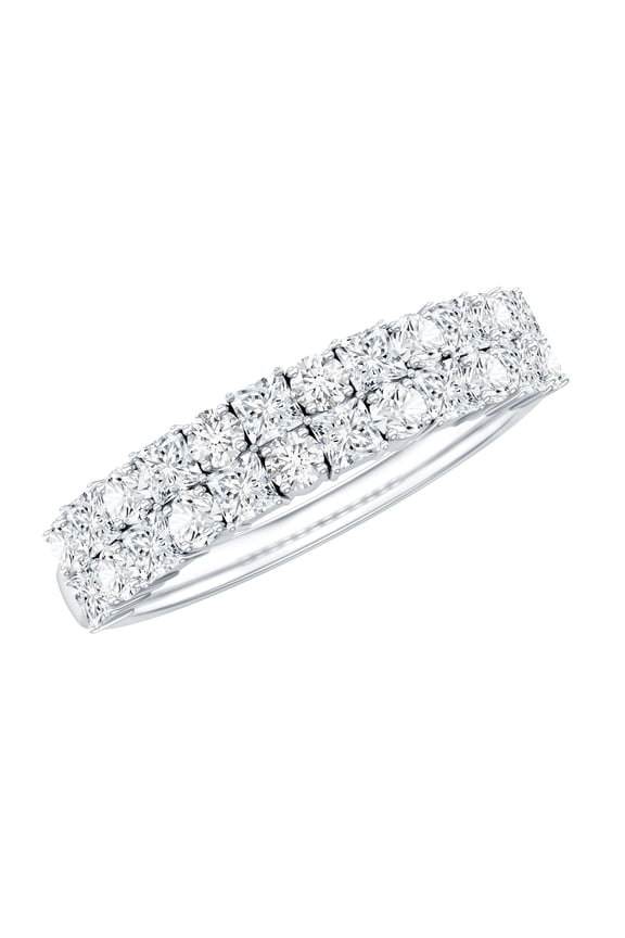 Lab Created Diamond Half Eternity Ring - 2 Row Wedding Band Ring (Ef-Vs Quality) - with Jewelry Box, 14K White Gold, US 7.00