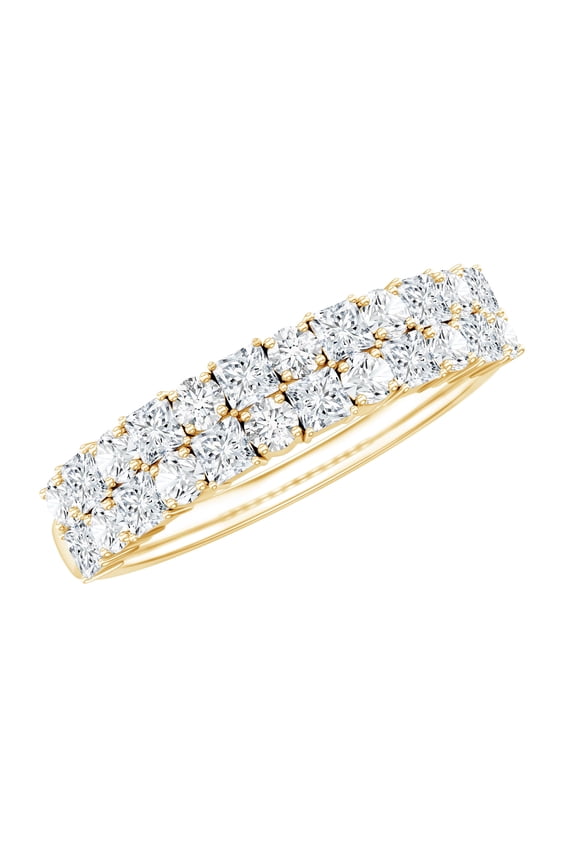 Lab Created Diamond Half Eternity Ring - 2 Row Wedding Band Ring (Ef-Vs Quality) - with Jewelry Box, 14K Yellow Gold, US 7.00