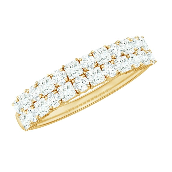 Rosec Jewels Lab Created Diamond Half Eternity Ring - 2 Row Wedding Band Ring (Ef-Vs Quality) - with Jewelry Box, 18K Yellow Gold, US 3.00