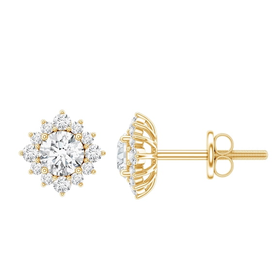 Rosec Jewels Lab Created Diamond Halo Earrings - Classic Diamond Studs with Screw Back (Ef-Vs Quality), 18K Yellow Gold