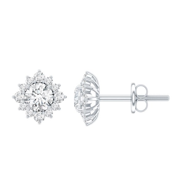Rosec Jewels Lab Created Diamond Halo Earrings - Classic Diamond Studs with Screw Back (Ef-Vs Quality), 925 Sterling Silver