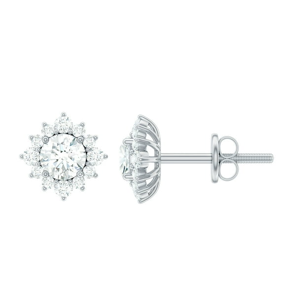 Rosec Jewels Lab Created Diamond Halo Earrings - Classic Diamond Studs with Screw Back (Ef-Vs Quality), 925 Sterling Silver