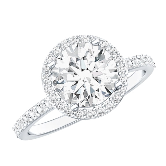 Rosec Jewels Lab Created Diamond Halo Engagement Ring 3 Carat - IGI Certified - E-VS1 Quality - with Jewelry Box, 925 Sterling Silver, US 4.00