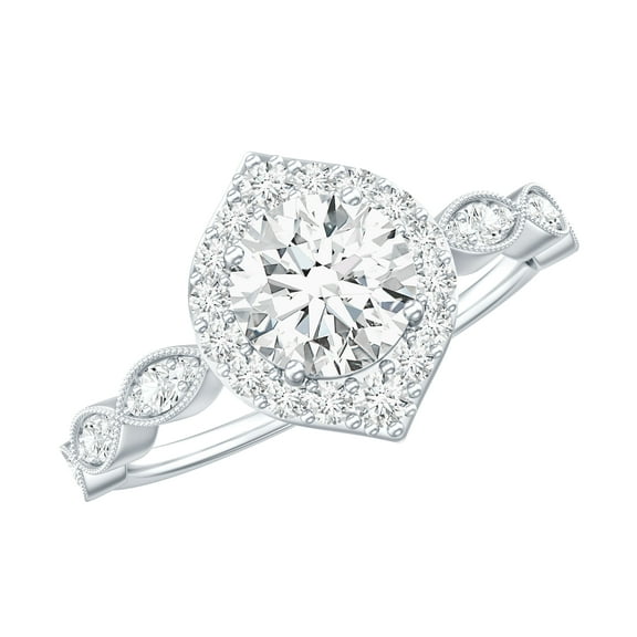 Rosec Jewels Lab Created Diamond Halo Engagement Ring for Women - Vintage Inspired Ring - EF-VS Grade, 925 Sterling Silver, US 4.00