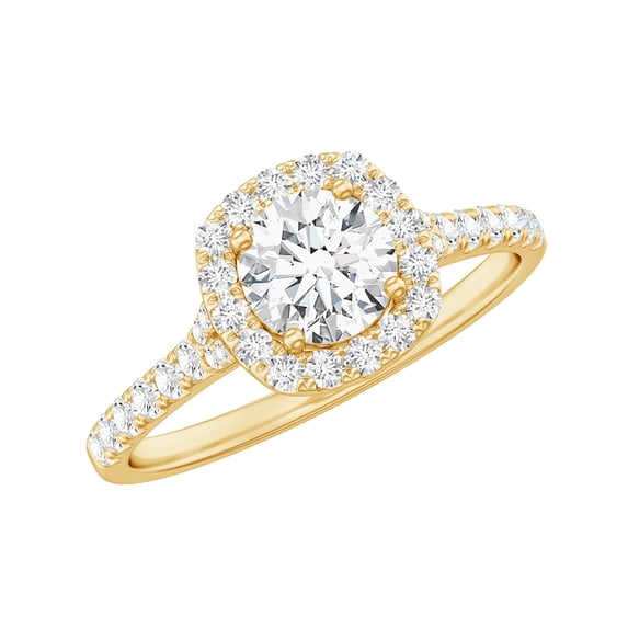 Rosec Jewels Lab Created Diamond Halo Engagement Ring with Side Stones - EF-VS Quality Certified - with Jewelry Box, 10K Yellow Gold, US 7.00