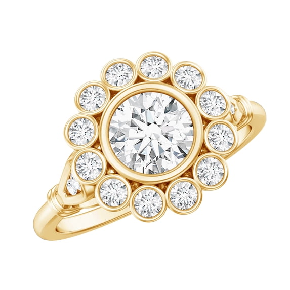 Rosec Jewels Lab Created Diamond Halo Ring (EF-VS Quality) - Bezel Set Engagement Ring - with Jewelry Box, 18K Yellow Gold, US 8.50