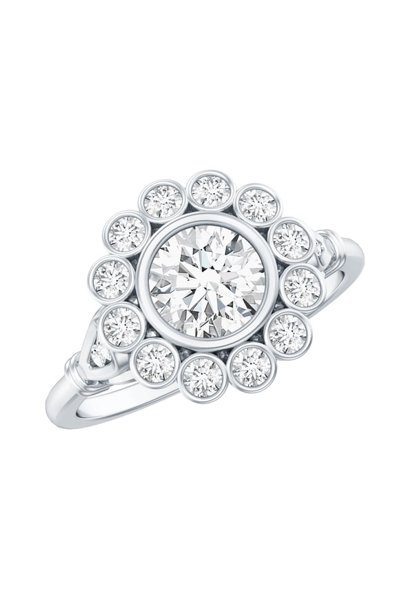 Lab Created Diamond Halo Ring (EF-VS Quality) - Bezel Set Engagement Ring - with Jewelry Box, 925 Sterling Silver, US 9.00