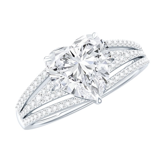 Rosec Jewels Lab Created Diamond Heart Engagement Ring 2 Carat - 8 mm - Designer Ring - EF-VS Grade, 10K White Gold, US 8.00