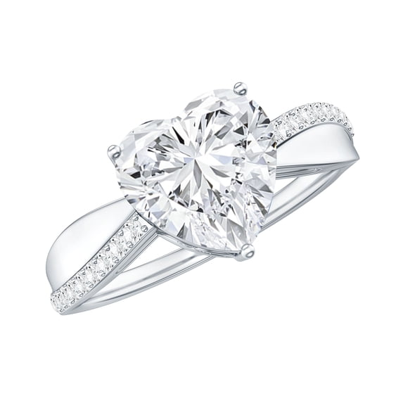 Rosec Jewels Lab Created Diamond Heart Engagement Ring 2 Carat - 8 mm - Ef-Vs Quality - with Jewelry Box, 14K White Gold, US 12.00
