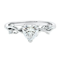 Rosec Jewels Lab Created Diamond Heart Engagement Ring - 7 mm - 1 Ct - EF-VS Quality, 925 Sterling Silver, US 4.00