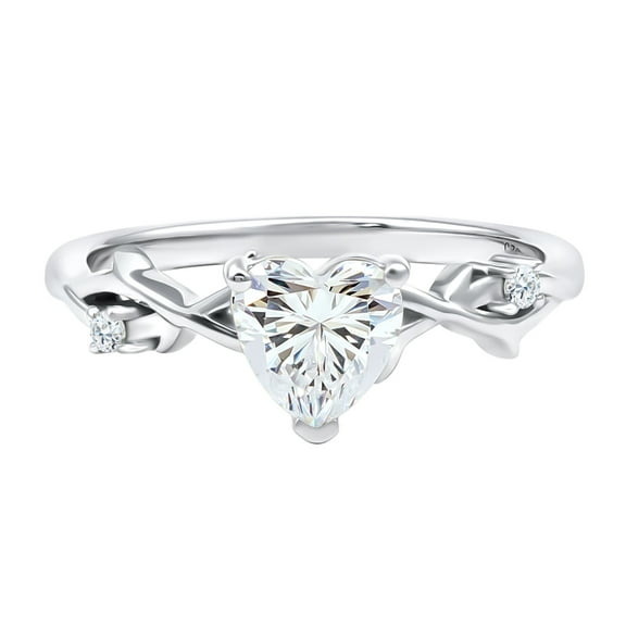 Rosec Jewels Lab Created Diamond Heart Engagement Ring - 7 mm - 1 Ct - EF-VS Quality, 925 Sterling Silver, US 4.00