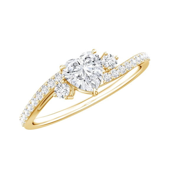 Rosec Jewels Lab Created Diamond Heart Engagement Ring - Certified Promise Ring (1 Ct, EF-VS Quality), 10K Yellow Gold, US 4.50