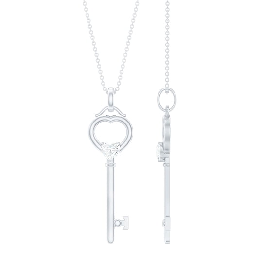 Rosec Jewels Lab Created Diamond Heart Key Pendant (EF-VS Quality) - Ready to Gift for Valentines Day, 925 Sterling Silver