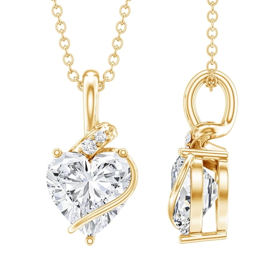 Rosec Jewels Lab Created Diamond Heart Pendant - 8 mm - 2 Ct - EF-VS Grade - Gift for Valentines Day, 10K Yellow Gold