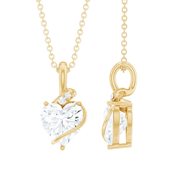 Rosec Jewels Lab Created Diamond Heart Pendant - 8 mm - 2 Ct - EF-VS Grade - Gift for Valentines Day, 18K Yellow Gold