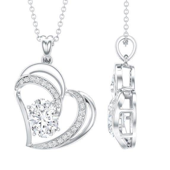 Rosec Jewels Lab Grown Diamond Heart Pendant with Chain - Double Heart Necklace for Women - Ready to Gift for Valentines Day, 18K White Gold