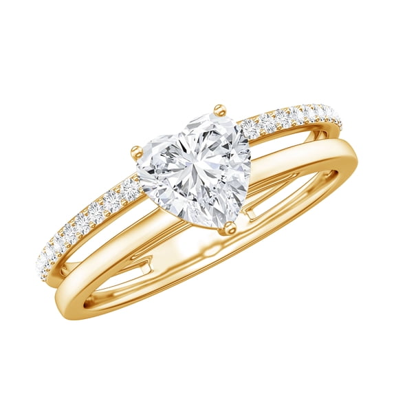 Rosec Jewels Lab Created Diamond Heart Ring 1 Carat - EF-VS Quality Certified Diamond Double Band Engagement Ring, 14K Yellow Gold, US 10.50