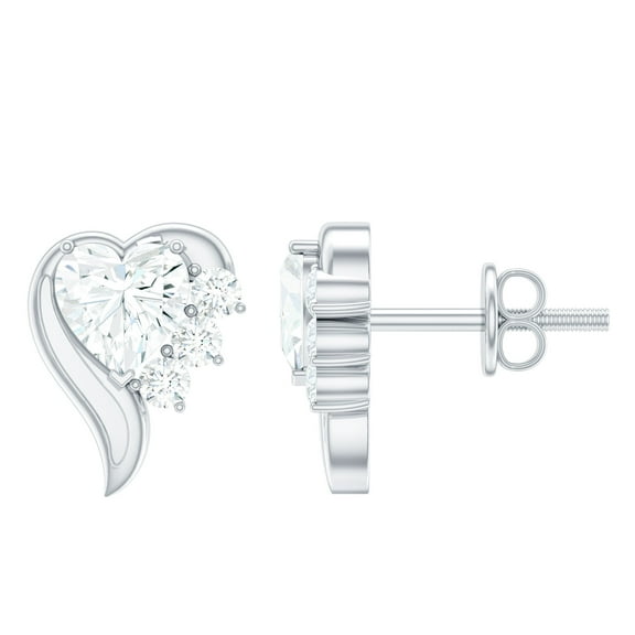 Rosec Jewels Lab Created Diamond Heart Stud Earrings with Screw Back - 5 mm - EF-VS Quality Certified, 925 Sterling Silver