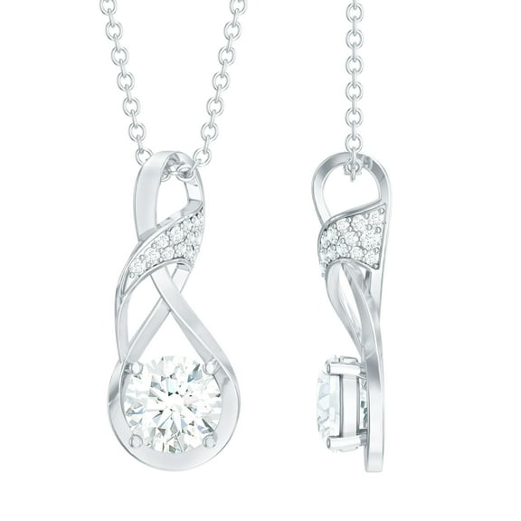 Rosec Jewels Lab Created Diamond Infinity Necklace with Chain - Knot Necklace - EF-VS Quality - Ready to Gift, 14K White Gold