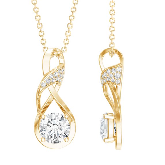 Rosec Jewels Lab Created Diamond Infinity Necklace with Chain - Knot Necklace - EF-VS Quality - Ready to Gift, 14K Yellow Gold
