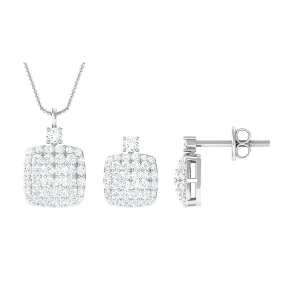 Rosec Jewels Lab Created Diamond Jewelry Set (Ef-Vs Quality) - Bridal Earrings Necklace Set - with Jewelry Box, 14K White Gold
