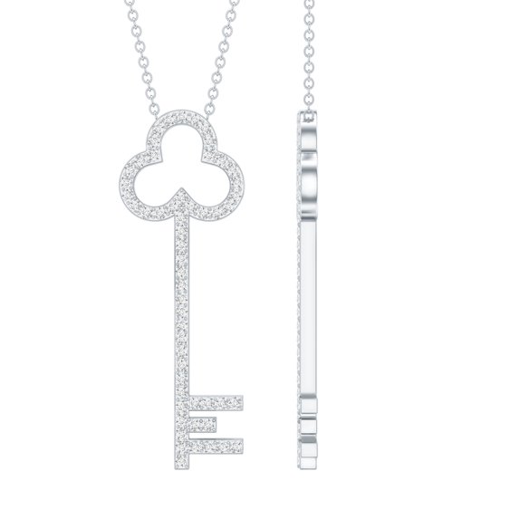Rosec Jewels - Lab Created Diamond Key Necklace for Women - EF-VS Quality - Ready to Gift, 10K White Gold