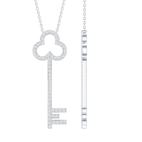 Rosec Jewels - Lab Created Diamond Key Necklace for Women - EF-VS Quality - Ready to Gift, 14K White Gold